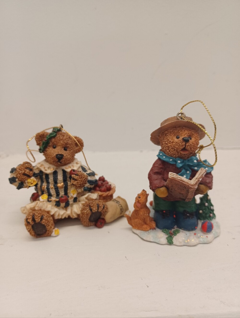 Vintage Brown Bear Tree Ornament Set Of 2- Holiday Home Decor Accents